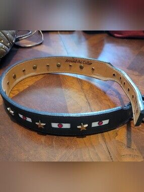 Luxury Black Leather Dog Collar with Star & Red Rhinestone Accents